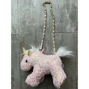 Unicorn Plush Purse Handbag Pink Gold Toddler Girls Toy Gift Crossbody Bag Soft